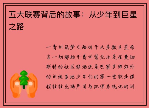 五大联赛背后的故事：从少年到巨星之路